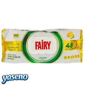 دستمال مرطوب تمیزکننده سطوح فیری Fairy مدل Limon حاوی روغن لیمو | بسته 100 عددی