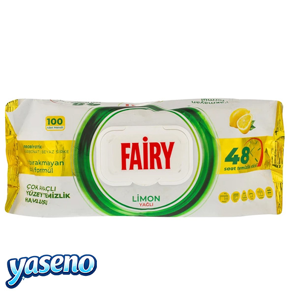 دستمال مرطوب تمیزکننده سطوح فیری Fairy مدل Limon حاوی روغن لیمو | بسته 100 عددی